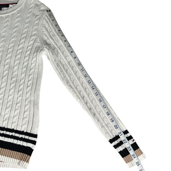 Tommy Hilfiger Small Cable Knit Sweater White Cotton Classic Preppy Old Money - Picture 7 of 11